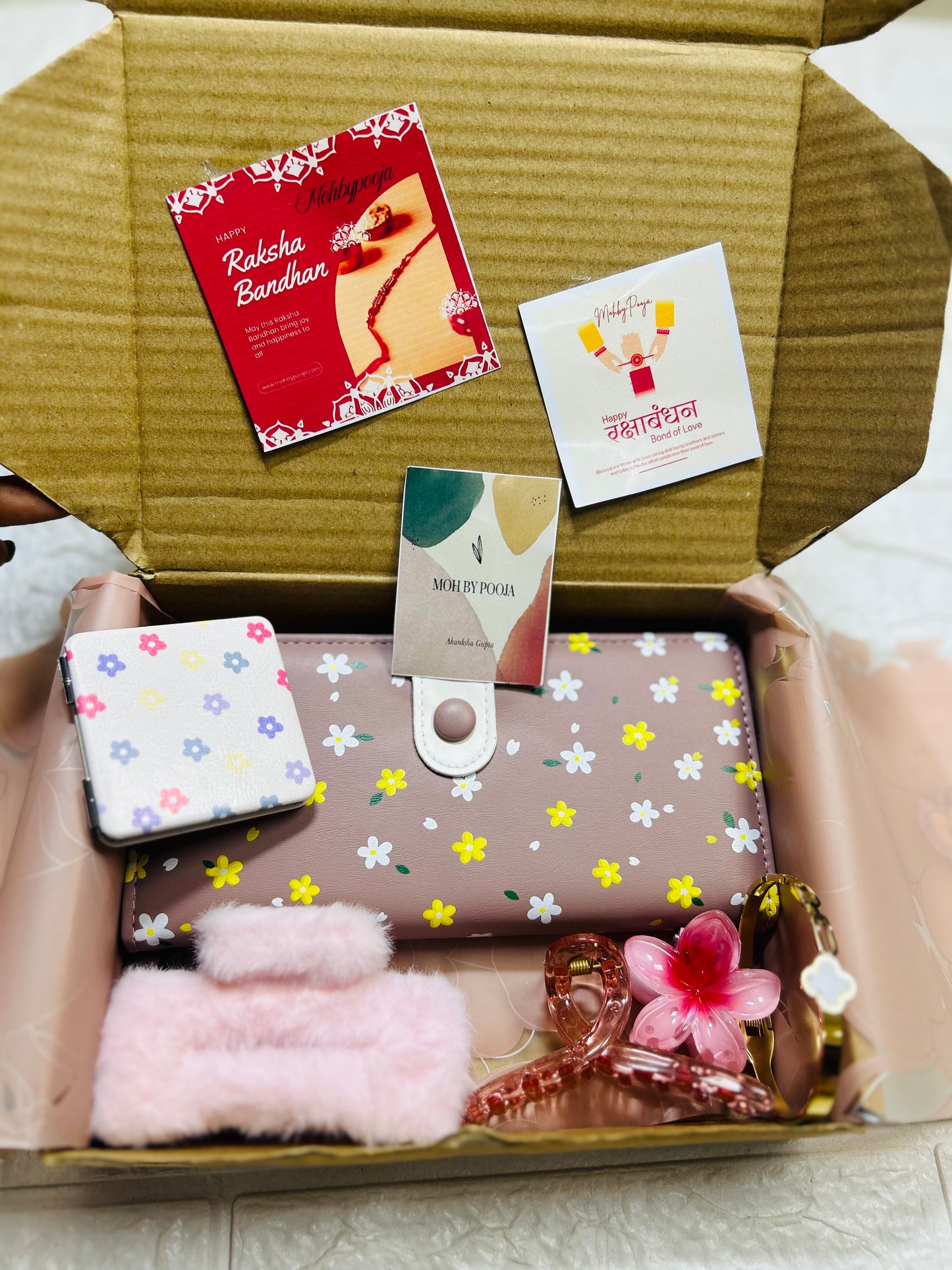 Soft Brown Blossom Rakhi Luxe Gift Box