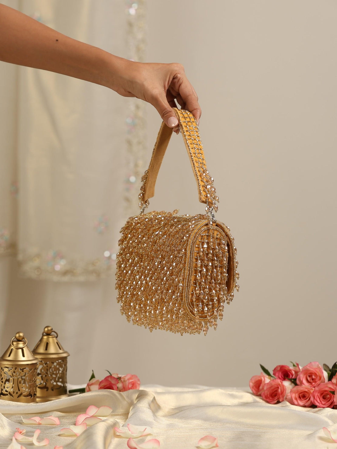 Golden Beaded Handbag.