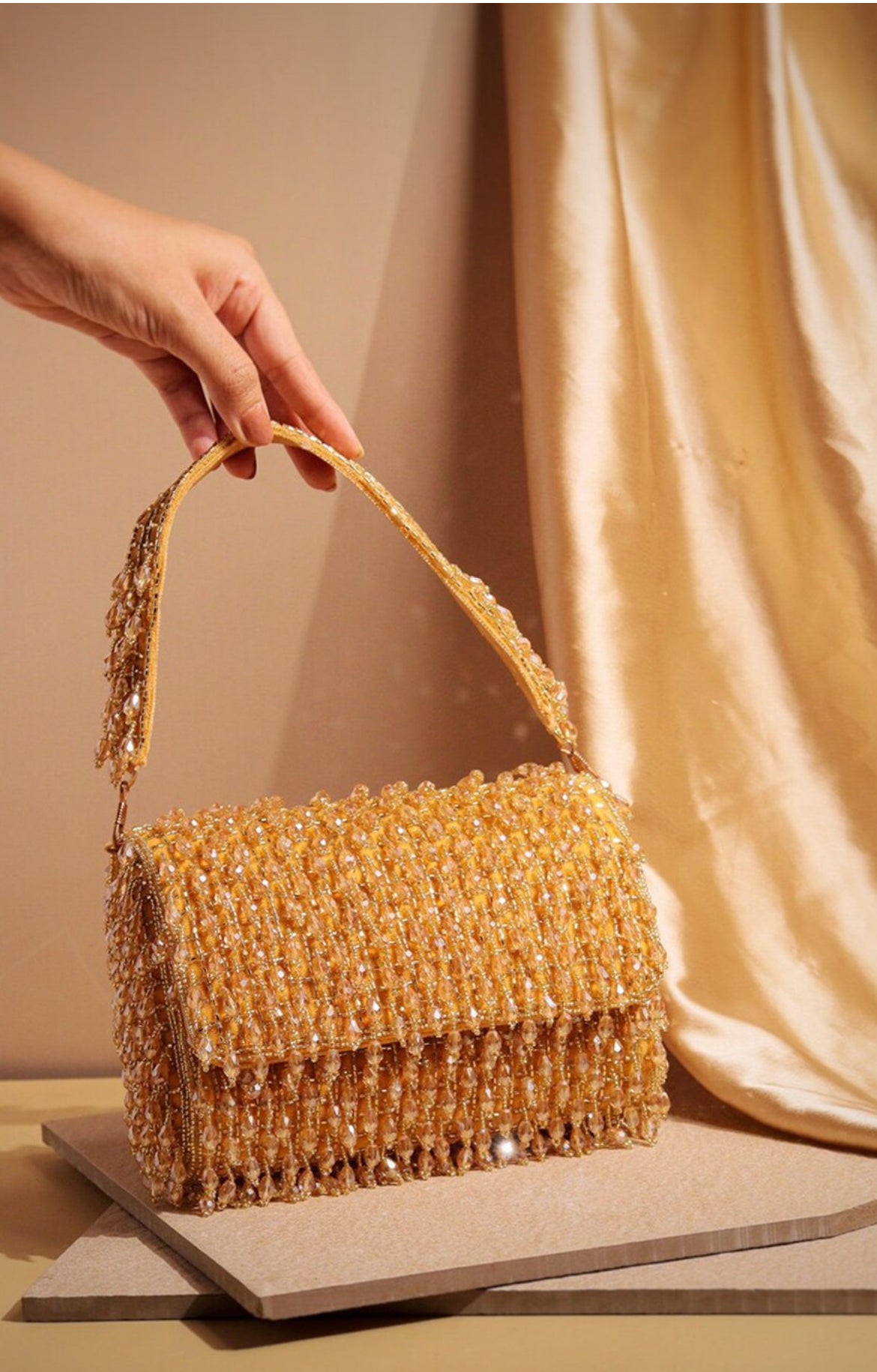 Golden Beaded Handbag.